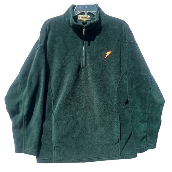 North End Men's Sweater Medium Hunter Green 1/4 Zip Fleece Pullover Orange Bolt - Picture 1 of 13